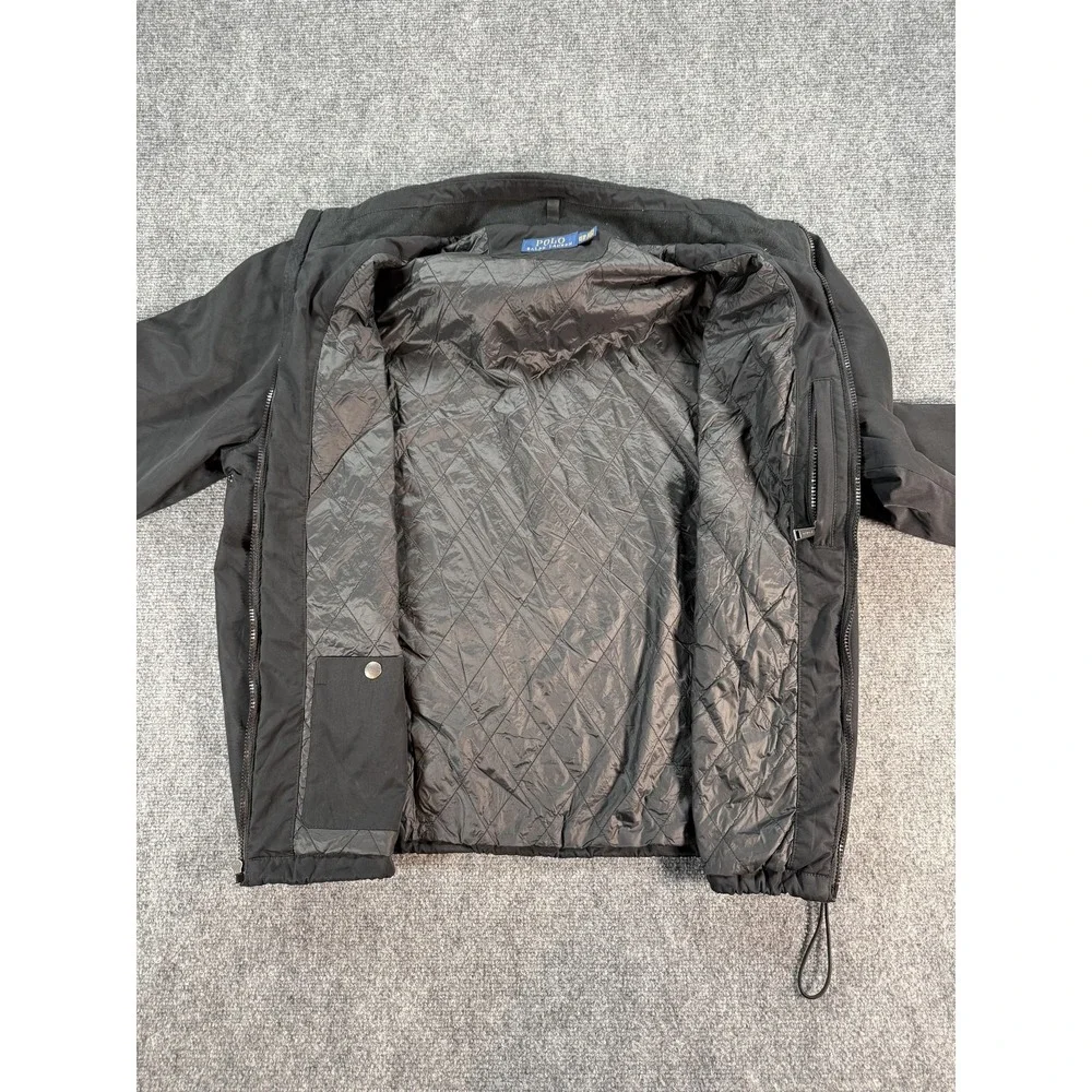 Polo Ralph Lauren Jacket Mens 2XL Black Hooded Quilted Lined Zip Windbreaker‎